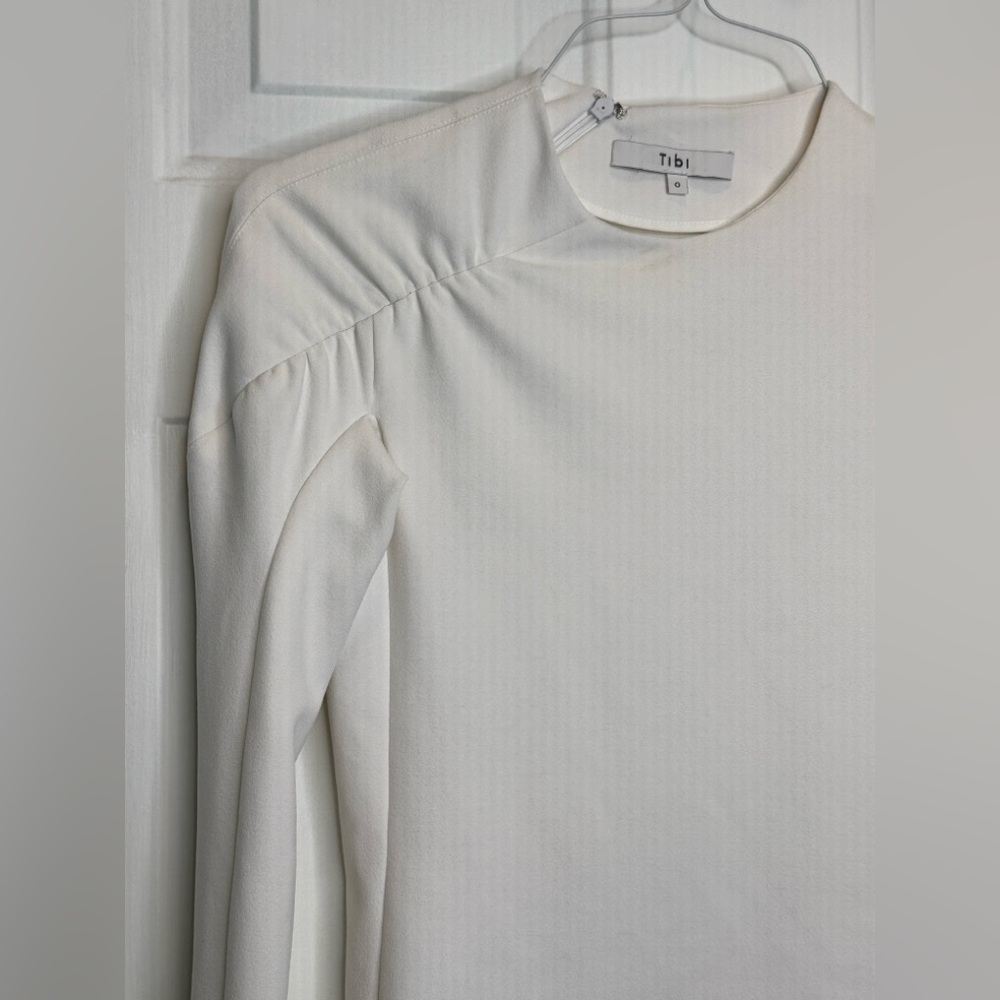 Tibi Cream Gathered Shoulder Top